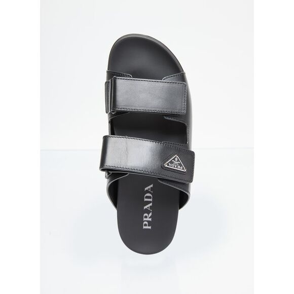 Prada Men Logo Plaque Leather Slides - Picture 7 of 7